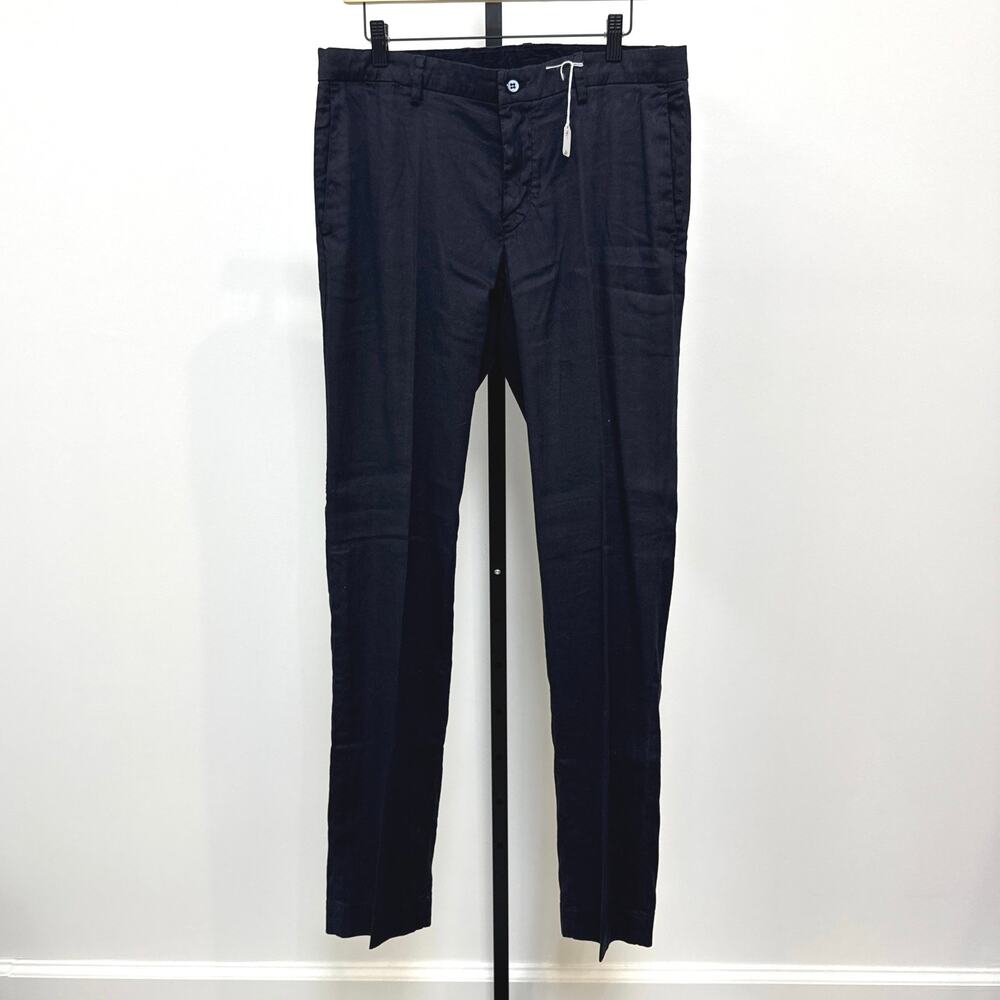 Mason's Em's Black Linen Blend Straight Leg Tailored Trouser Pant 50 NEW Pleated